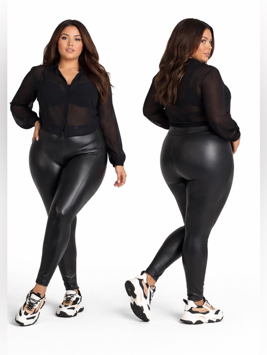 Honeylove Pants - Honeylove Vegan Leather Leggings 1X Black Sculpting High Rise Core Athleisure